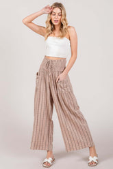 Mocha Cotton Gauze Wash Stripe Pants - Stylish Comfort, Pants, $ 55.00, A Moment Of Now™